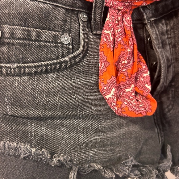 We The Free Black Jean Shorts with Red Paisley Tie - Picture 3 of 7